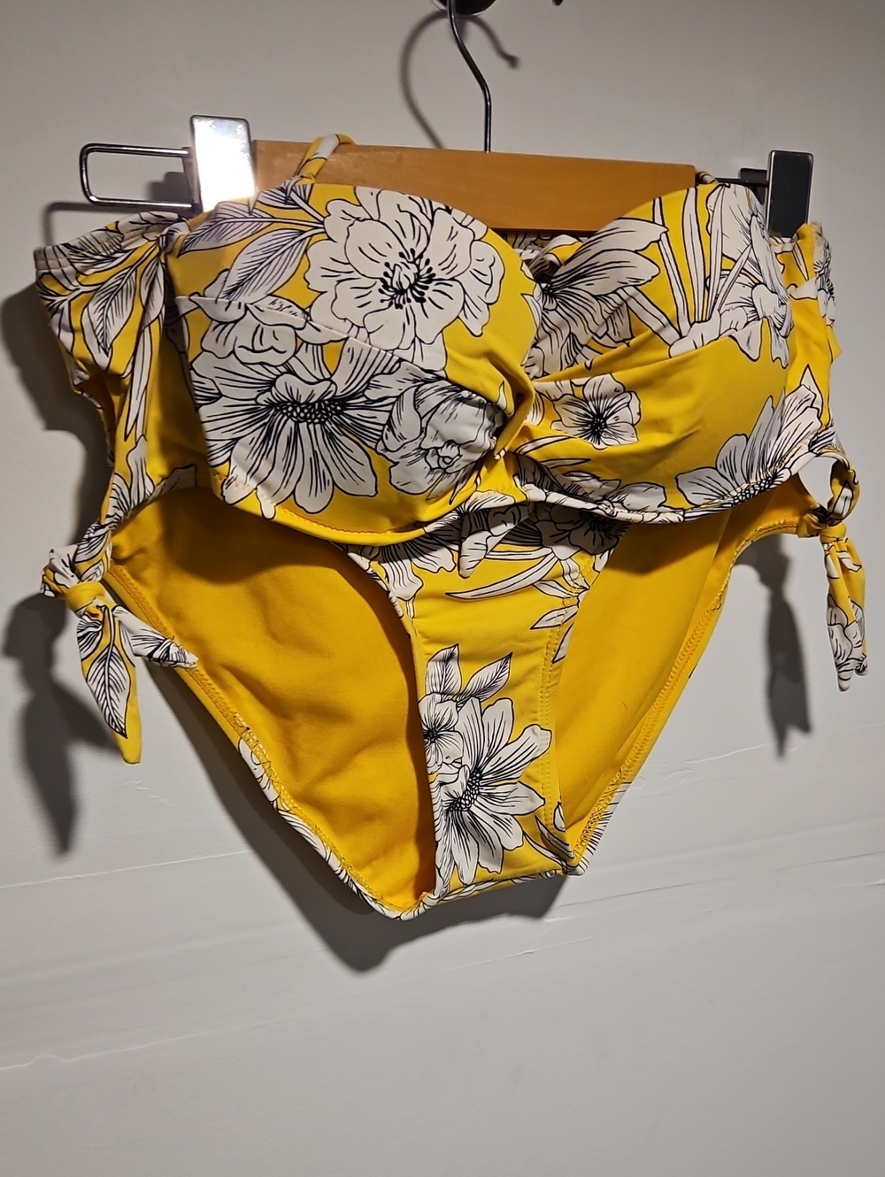 Ardene Yellow Floral Swim Top with Black-White Accent M Free W Purchase